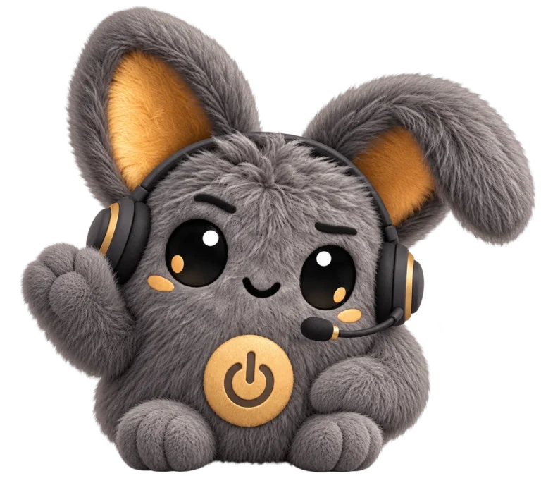 De Refurbied-mascotte met een headset helpt je